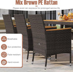 Tangkula 9 Pieces Rattan Outdoor Dining Set for 8, Outdoor Acacia Wood Table Set with 8 Cushioned Wicker Chairs, Umbrella Hole, Patio Dining Furniture Set for Deck Pool Backyard