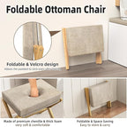 Foldable Foot Stool Ottoman, Modern Foot Rest with Bamboo X Legs & Thick Foam Cushion, Folding Foot Stools Small Padded for Bedroom Living Room, Footstool for Chair Couch (Natural - Brown)