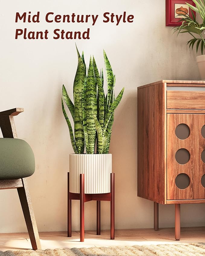Adjustable Plant Stand Indoor, Bamboo Plant Stand Fits 8 9 10 11 12 Inches, Small Corner Planter Holder for Indoor Plants, Single Floor Plant Stands for Living Room Balcony, Reddish Brown