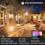 MELPO Led Flood Light 500W Equivalent, RGBW Led Outdoor Lights Colored Floodlight with Remote,50W,5000ML 2700K,120 Colors, Timing, Dimmable, Custom Modes, Landscape Lighting (4 Pack)