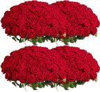 Artificial Red Roses, 104 Pcs Silk and Plastic Stems, 20 Inch Tall