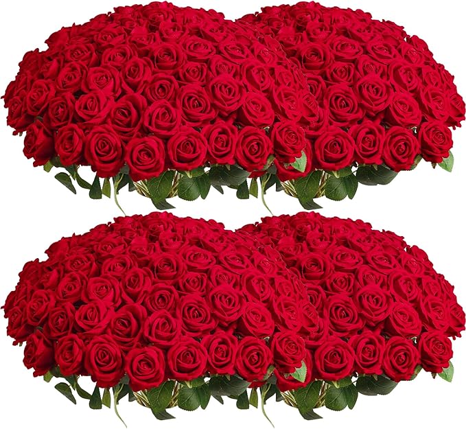 Artificial Red Roses, 104 Pcs Silk and Plastic Stems, 20 Inch Tall