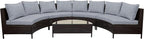 Merax 5-Piece Outdoor Sectional Sofa Set, All-Weather PE Wicker Patio Furniture with Tempered Glass Table, Half-Moon Conversation Set for Garden, Deck, Backyard Living Area,Grey