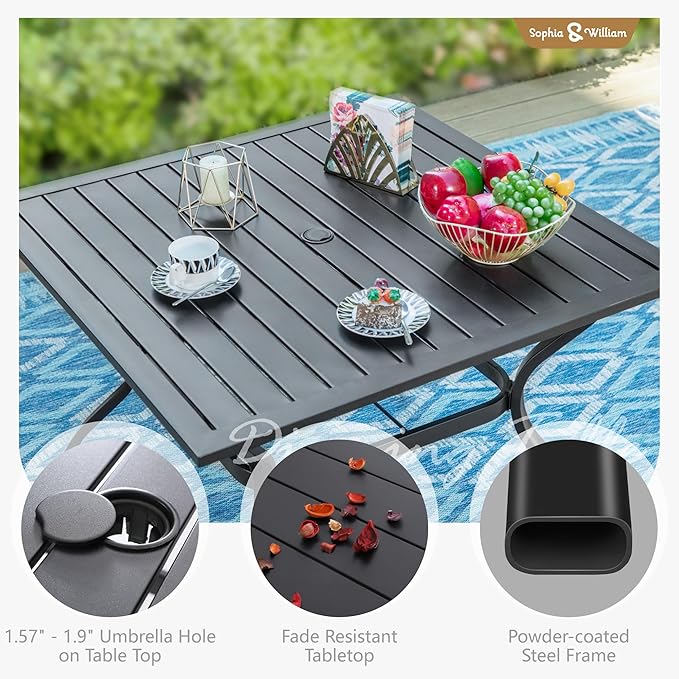 Sophia and William Outdoor Patio Dining Set for 4, Outdoor Table and Chairs, Removable Seat Cushions, Black 37" Patio Dining Table,Blue