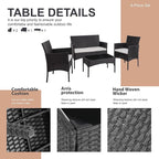 Shintenchi 4 Piece Outdoor Patio Furniture Sets, Small Wicker Patio Conversation Furniture Rattan Chair Set with Tempered Glass Coffee Table for Backyard Porch Garden Poolside Balcony,Black