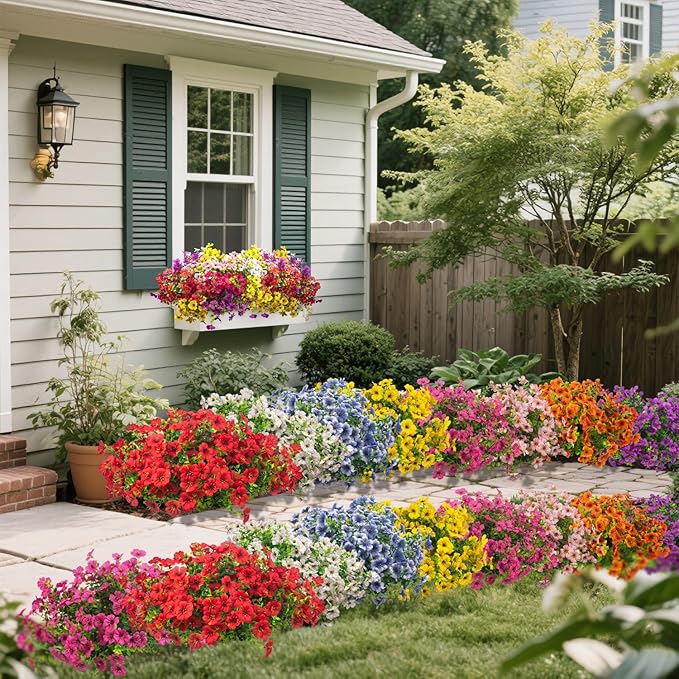 20 Bundles Artificial Flowers for Outdoors, UV Resistant Fake Plants Flowers Greenery Shrubs Plants for Decoration Outside Plants Hanging Planter Home Garden Decor (White)