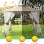COBIZI Gazebo 10x10 Heavy Duty Gazebos with Improved Nettings Outdoor Gazebo Double Roof Patio Gazebos with Metal Steel Frame Outdoor Canopy for Patio, Deck, Backyard (Khaki)