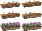 SPECILITE 30" Window Boxes Planters, Heavy Duty Metal Railing Planter Boxes, Adjustable Balcony Planters for Railing Hanging, with Coco Liner & Tool Set for Deck, Porch, and Patio Gardening (6 Pack)