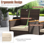 Tangkula 9 Pieces Rattan Outdoor Dining Set for 8, Outdoor Acacia Wood Table Set with 8 Cushioned Wicker Chairs, Umbrella Hole, Patio Dining Furniture Set for Deck Pool Backyard