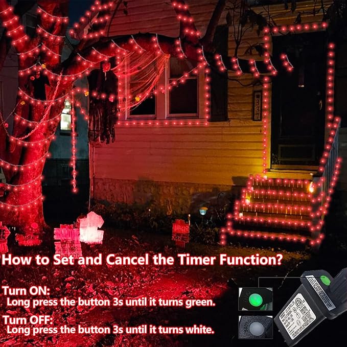 String Lights, 165 ft Red LED Outdoor Lights with 8 Modes