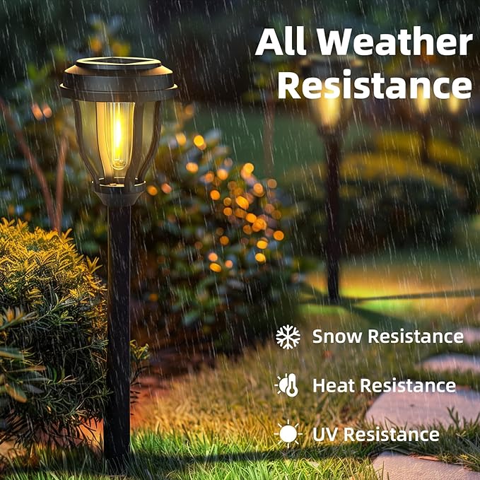 DERAYSION 12 Pack Solar Lights Outdoor, Solar Pathway Lights Auto On/Off Waterproof Garden Landscape Lighting for Path, Yard, Walkway, Driveway Decor