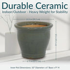 Sunnydaze Round Ceramic Planter - Set of 2 Indoor or Outdoor Plant Pots with Drainage Hole - Studio - 11" - Gray Glaze