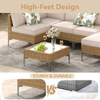 Jing's Villa 5-Piece Outdoor Patio Furniture Set,Ratten Conversation Sectional Sofa w/Coffee Table, All-Weather Patio Conversation Set with Thick and Anti-Slip Cushions for Backyard,Deck,Beige