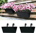 LaLaGreen Railing Hanging Planters (2 Pack, 16 Inch) Large Black Metal Strawberry Flower Pots Outdoor Countryside Modern Rectangle Succulent Planter with Drainage Holes Hanger Balcony Deck Fence Porch