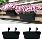 LaLaGreen Railing Hanging Planters (2 Pack, 16 Inch) Large Black Metal Strawberry Flower Pots Outdoor Countryside Modern Rectangle Succulent Planter with Drainage Holes Hanger Balcony Deck Fence Porch