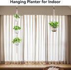 USLAI Macrame Plant Hanger Indoor Outdoor, Fits 4 to 15 Inch Pots, Strong Hanging Planter Holder, Boho Home Decor, 72+35 Inch, Ivory (POTS NOT Included)