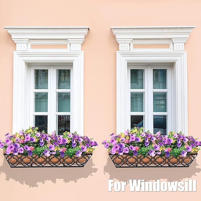2pcs 24 Inch Window Deck with Coco Liner, 24" Window Boxes Horse Trough with Coconut Coir Liner, Metal Hanging Flower Planter Window Basket Deck Railing Planter Boxes for Outdoor Indoor Lawn