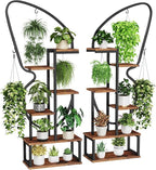 6 Tier Plant Stand Indoor Butterfly-Shaped, Tall Metal Plant Stand with 6 Plant Hooks & 12 Boards, Large Ladder Plant Shelf with Adjustable Feet for Living Room, Balcony, Garden, Art Studio (2 Pack)