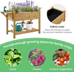 Yaheetech 49x22x32in 8 Pockets Horticulture Raised Garden Bed Elevated Wood Planter Box Stand with Foldable Side Table and Storage Shelf for Herb/Vegetables/Flowers, Light Brown
