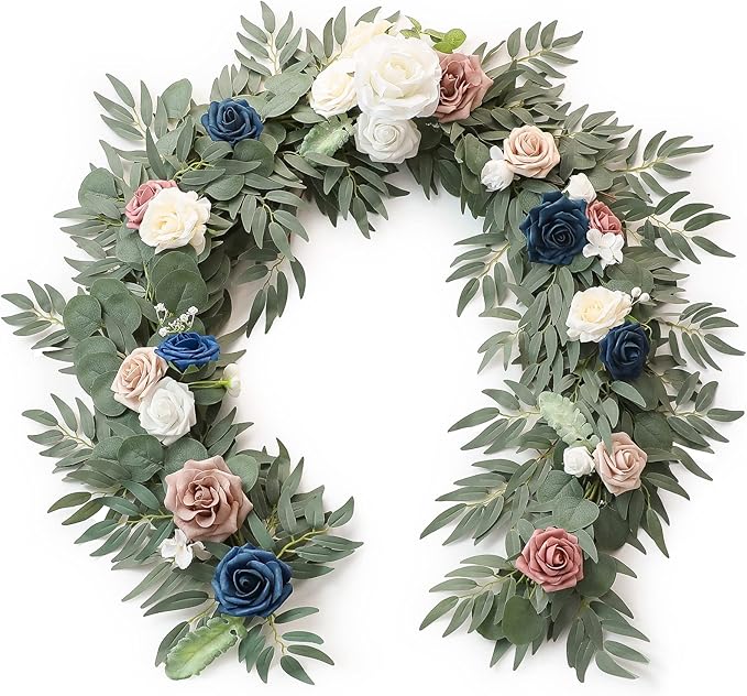 Artificial Flower Garland 6 ft Eucalyptus Willow Dusty Rose Navy