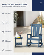 KINGYES Oversized Outdoor Rocking Chair Set of 4, High Density Polyethylene Patio Rocking Chairs with 330lbs Support for Adults, Navy