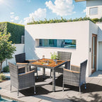 Shintenchi 5 Piece Patio Dining Set, Wicker Patio Conversation Set with Wooden Table Top, Outdoor Table and Chairs with Soft Cushions for Backyard, Deck and Garden, Grey Wicker
