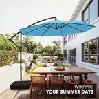 wikiwiki 10ft Patio Umbrella with Base Included, Outdoor Offset Cantilever Umbrella with Sandbag Base for Backyard, Garden and Pool, Easy to Tilt and Crank, Sky Blue