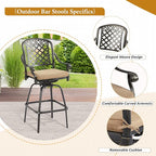 3-Piece Cast Aluminum Patio Bar Set, Outdoor Round High Top Table & 2 Swivel Bar Chairs with Cushions, All-Weather Bistro Table and Chairs Set for Patio, Lawn & Garden (1 Table +2 Swivel Chairs)