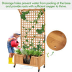 Yaheetech 72" H Garden Planter with Trellis for Vine Climbing Horticultural Plants, Yard Box Outdoor w/Drainage Holes, Garden Planter Bed for Flowers Herbs, Light Brown