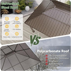 Aoxun 12x16FT Gazebo Outdoor Hardtop Pergolas with Mosquito Netting and Curtains Large Gazebo with Galvanized Steel Double Roof for Gardens, Decks, Patios, Parties (Brown)