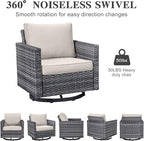 Belord 7 PCS Outdoor Furniture Set, Mixed Grey Wicker, Beige Cushion, Includes Swivel Rocker Chairs, Sofa, Ottomans, Water-Resistant