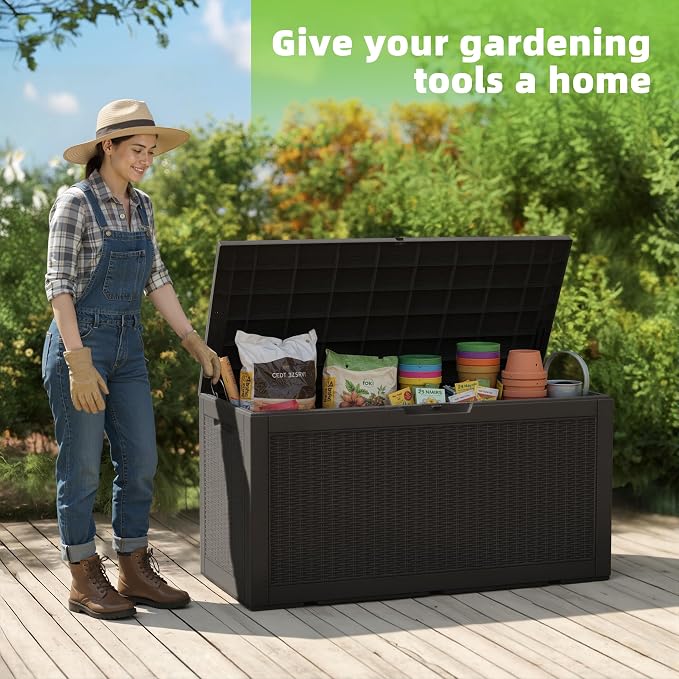 Deck Box 120 Gallon Black Resin Patio Storage Bench