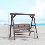 Outsunny 3 Seat Porch Swing with Stand, Wooden Patio Swing Chair with Side Tables and Metal Chains, Outdoor Swing Bench for Garden, Poolside, Backyard, Carbonized Brown