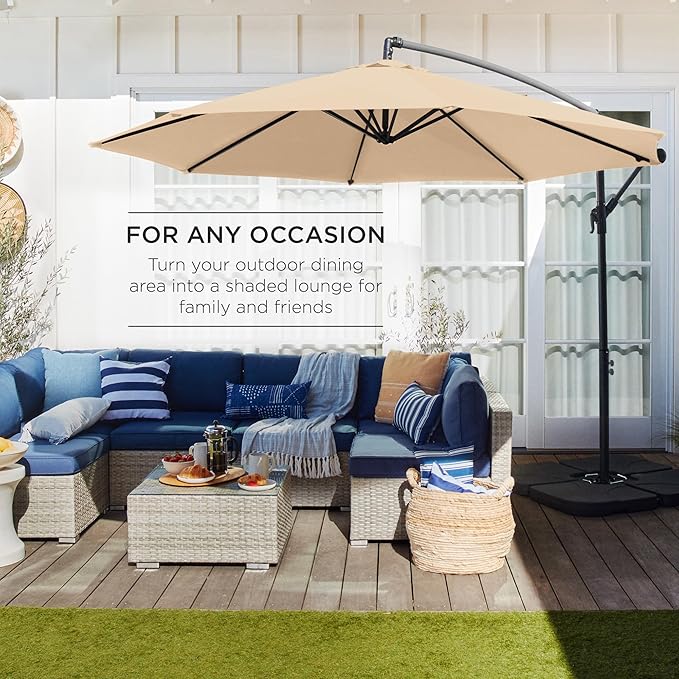 Best Choice Products 10ft Offset Cantilever Hanging Market Patio Umbrella, 8 Sturdy Ribs, Easy Adjustment - Sand