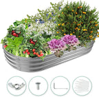 6X3X1 FT Oval Galvanized Metal Garden Raised Bed/Plant Box for Planting,36 Inches Diameter Iron Fire Pit Ring,Small Animal Fence-3 in 1 Modular Design in Black (Silver, 72X36X11.5 Inches)
