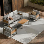 ZANDOR Aluminum Outdoor Patio Conversation Furniture Set, 4 PCS Metal Modern Outside Sectional Lawn Furniture with Coffee Table & Washable Thick Cushions,Seating Sofa for Garden/Backyard/Porch Silver