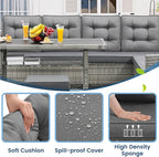 6-Piece Patio Furniture Set, Outdoor Sectional Sofa with Dining Table & Chairs, All-Weather Dining Set with Removable Cushion Covers, Ideal for Garden, Porch, Backyard, Grey