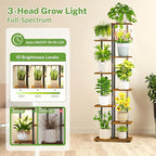 iDavosic.ly 7 Tier Tall Plant Stand Indoor with Light, Tiered Corner Metal Wood Multiple Flower Holder Shelf, 50 Inch Display Grow Rack for Living Room Bedroom, Modern Black & Rustic Brown