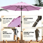 Ayge 9FT Large Outdoor Patio Umbrella Market Table Umbrella-UV Resistant, Easy Push Button Tilt and Crank, 8 Sturdy Fiberglass Ribs Heavy-Duty Pool Umbrella for Deck, Backyard,Garden,Purple