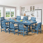 SERWALL 9 Piece Outdoor Dining Set, 84" HDPE Outdoor Table and Chairs for 8，All Weather Patio Furniture Set with Umbrella Hole for Backyard, Garden, Blue