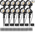 MEIKEE 7W LED Landscape Lights, 12V/24V Low Voltage Landscape Lighting IP66 Outdoor Spotlights Warm White Garden Lights with Connectors for Pathway Yard Patio 12 Pack