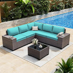 ALAULM 6 Pieces Patio Furniture Set, Oversized Seat/Armrest and High Back Wicker Sectional Furniture Set with Thick Cushion for Backyard, Garden, Red