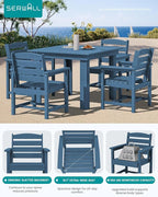 SERWALL Outdoor Dining Set for 4, HDPE Square Table and Chairs Set All Weather Patio Dining Set, 5-Piece Patio Dining Furniture for Deck, Blue