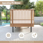 Tangkula Patio Rattan Daybed Set of 2, Boho Outdoor Wicker Lounge Sofa with Seat & Back Cushions, 2-Seat Bench Sun Lounger Chair with Robust Metal Legs for Deck, Backyard, Porch, Poolside (Off White)