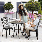 DWVO 25 Inches Round Patio Dining Table with Umbrella Hole, Antique Cast Aluminum Outdoor Bistro Table Outdoor Side Table for Backyard, Garden, Patio, Porch, Hammered Bronze