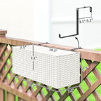 Outsunny Railing Planter Box (2 Pack, 20 Inch), Hanging Flower Pots with Hooks, Drainage Holes for Fence, Balcony, Garden, Patio, Rattan Look, White