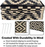 SAND MINE Waterproof Outdoor Rug 10x20 ft, Plastic Reversible Rug, Modern Area Rug, Large Floor Mat for Outdoors, RV, Patio, Backyard, Deck, Picnic, Beach, Camping, Black & Beige
