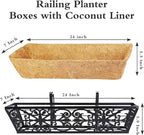 4 Pack 24 Inch Window Boxes Planters Railing Planter Box with Adjustable Brackets & Coco Liners Fabric Plant Grow Bags Deck Railing Planter Boxes Balcony Hanging Flower Box for Outdoor Plants