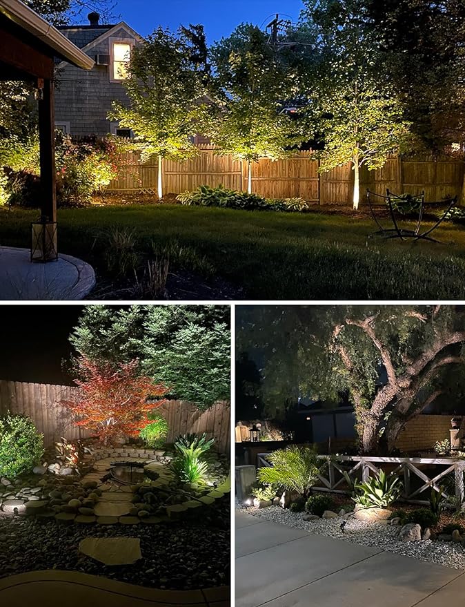 SUNVIE 12W Low Voltage LED Landscape Lights with Connectors, Outdoor 12V Super Warm White (900LM) Waterproof Garden Pathway Lights Wall Tree Flag Spotlights with Spike Stand (10 Pack with Connector)