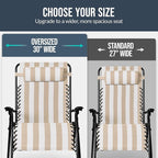 Best Choice Products Set of 2 Extra Wide Adjustable Steel Mesh Zero Gravity Lounge Chair Recliners w/Pillows and Cup Holder Trays - Tan Stripes